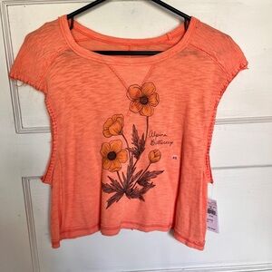 American Eagle Outfitters Coral Floral Print Extended Sleeves Top - Shirt